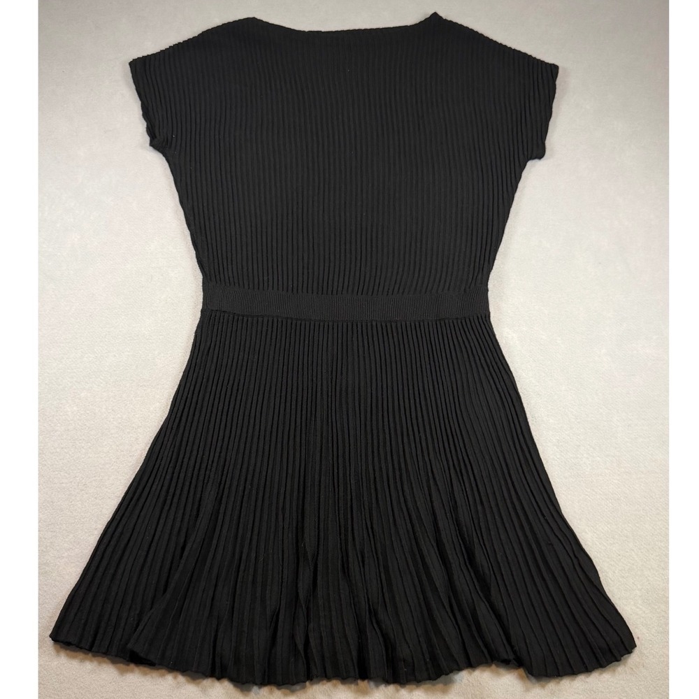 Maeve Anthropologie Black Ribbed Knit Fit & Flare Dress Cap Sleeve Large